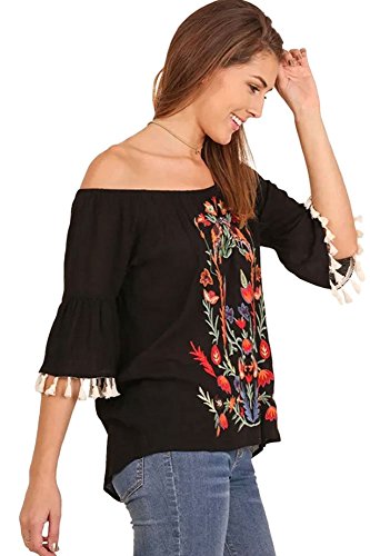 Umgee Women's Embroidered Off Shoulder Trendy Style Bohemian Blouse
