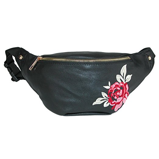 Rose Embroidered Fanny Waist Pack by OMG! Accessories. Fashion Leader of the Pack.